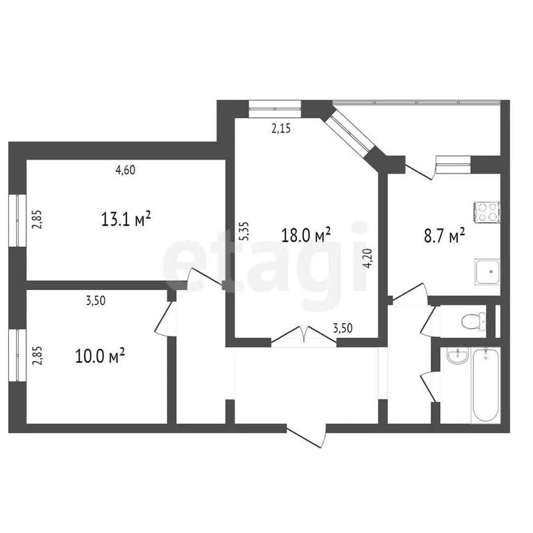 3-комн., 65 м², 1/9 этаж