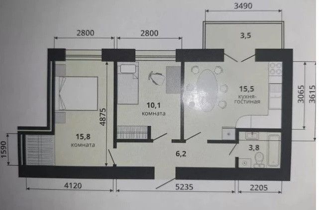 2-комн., 51.6 м², 6/10 этаж