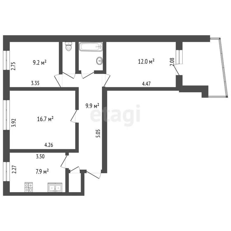 3-комн., 60 м², 2/9 этаж