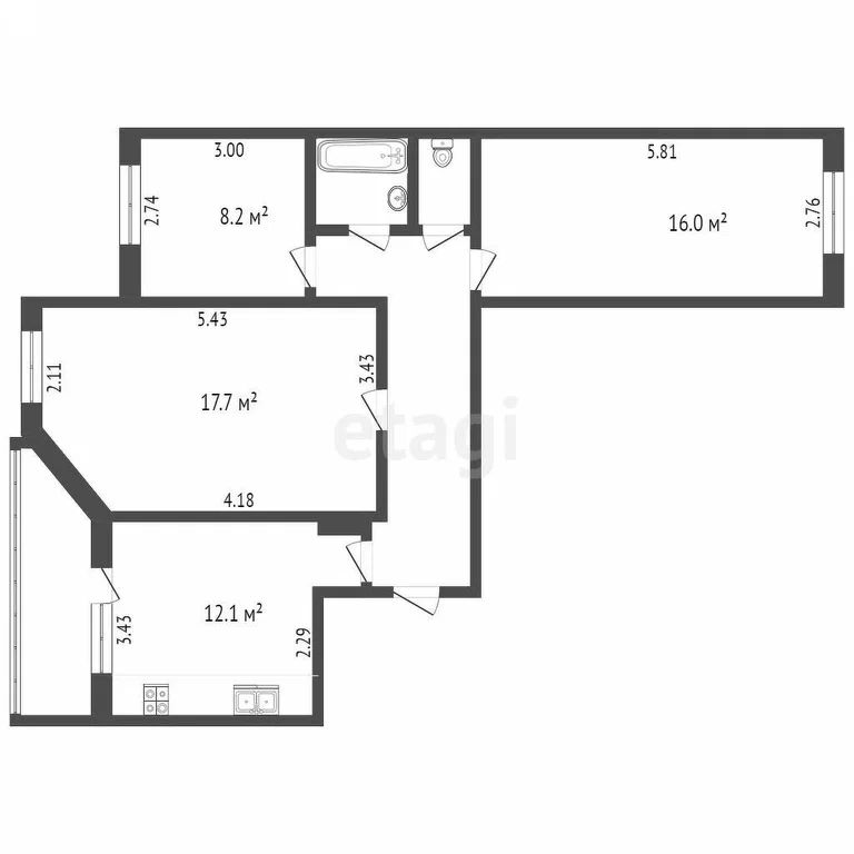3-комн., 65 м², 9/9 этаж