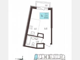 Студия, 25.6 м², 13/16 этаж