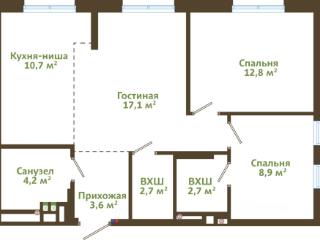 3-комн. квартира, 62.7 м², 3/14 этаж