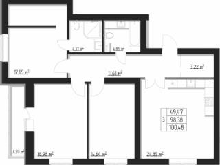 3-комн. квартира, 98.2 м², 8/10 этаж