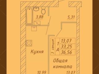 1-комн. квартира, 36.56 м², 9/14 этаж