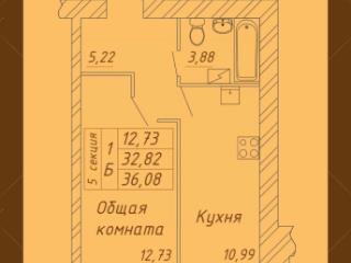 1-комн. квартира, 36.08 м², 3/14 этаж