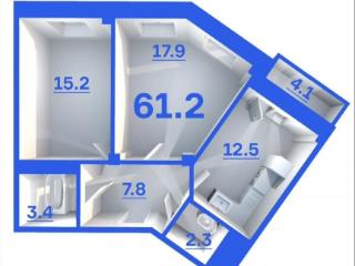2-комн. квартира, 61.2 м², 2/9 этаж