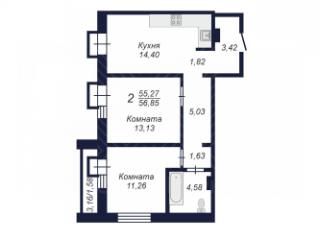 2-комн. квартира, 56.85 м², 17/18 этаж