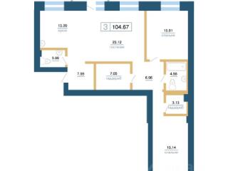 3-комн. квартира, 104.67 м², 4/7 этаж