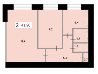 2-комн. квартира, 41.9 м², 1/9 этаж
