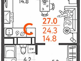Студия, 27 м², 4/24 этаж