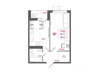 1-комн. квартира, 39.13 м², 8/17 этаж