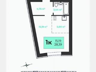 Студия, 28.6 м², 5/10 этаж
