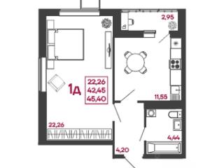 1-комн. квартира, 45.4 м², 13/17 этаж