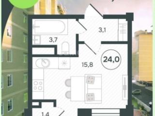 Студия, 24 м², 8/9 этаж