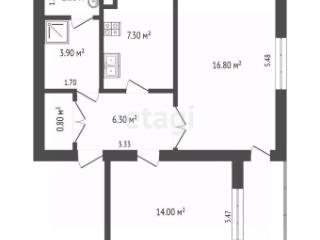 2-комн. квартира, 51.3 м², 1/2 этаж