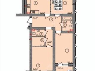 3-комн. квартира, 83.3 м², 4/5 этаж