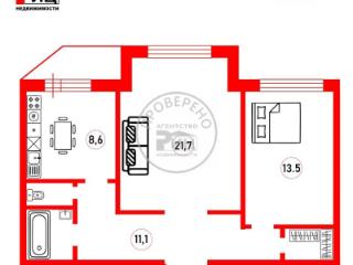 2-комн. квартира, 60.4 м², 4/5 этаж