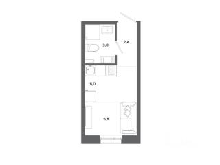 Студия, 16.2 м², 8/19 этаж