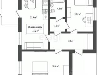 1-этажный дом, 72.2 м², 13.72 соток