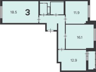 3-комн. квартира, 75.8 м², 18/33 этаж