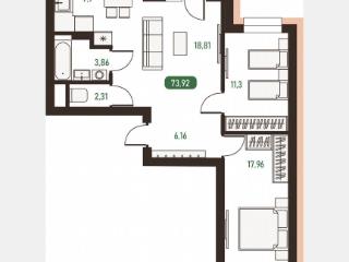 2-комн. квартира, 73.9 м², 8/14 этаж