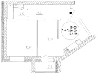 1-комн. квартира, 53 м², 3/5 этаж