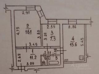 2-комн. квартира, 54 м², 2/5 этаж