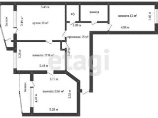 3-комн. квартира, 105 м², 12/22 этаж