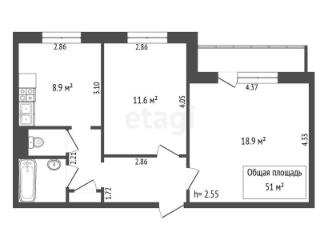 2-комн. квартира, 50.9 м², 7/9 этаж