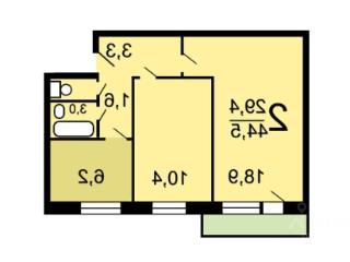 2-комн. квартира, 45 м², 7/9 этаж