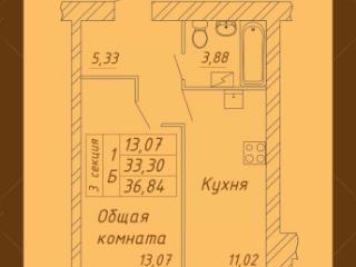 1-комн. квартира, 36.84 м², 8/14 этаж