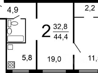 2-комн. квартира, 43 м², 1/9 этаж