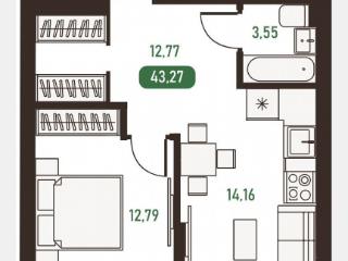 1-комн. квартира, 43.3 м², 2/14 этаж