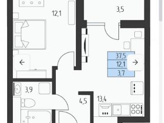 1-комн. квартира, 35.7 м², 2/7 этаж