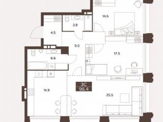 3-комн. квартира, 96.4 м², 7/16 этаж