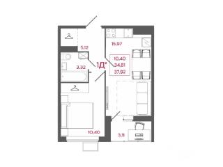 1-комн. квартира, 37.92 м², 17/17 этаж