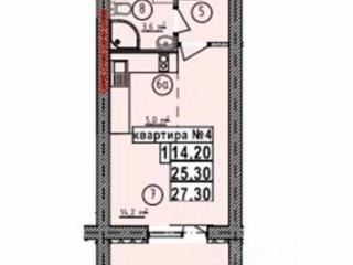 Студия, 27.3 м², 1/5 этаж