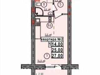 Студия, 27 м², 3/5 этаж