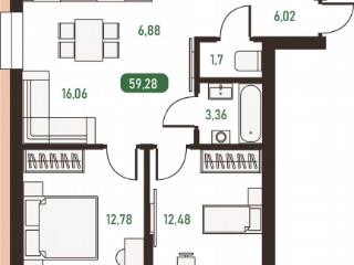 2-комн. квартира, 59.3 м², 4/14 этаж