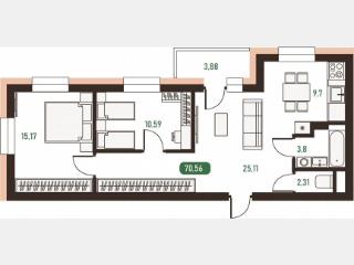 2-комн. квартира, 70.6 м², 6/14 этаж