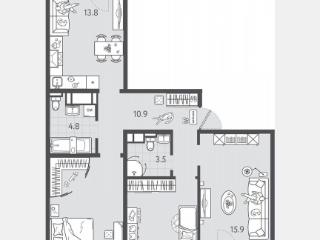3-комн. квартира, 82.6 м², 17/24 этаж