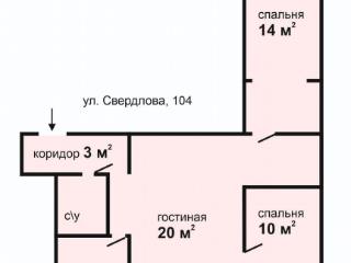 3-комн. квартира, 58 м², 2/3 этаж