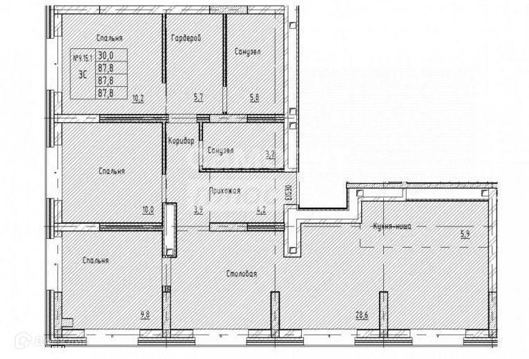 4-комн., 87.8 м², 15/16 этаж