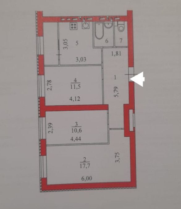 3-комн. квартира, 61 м², 2/7 этаж