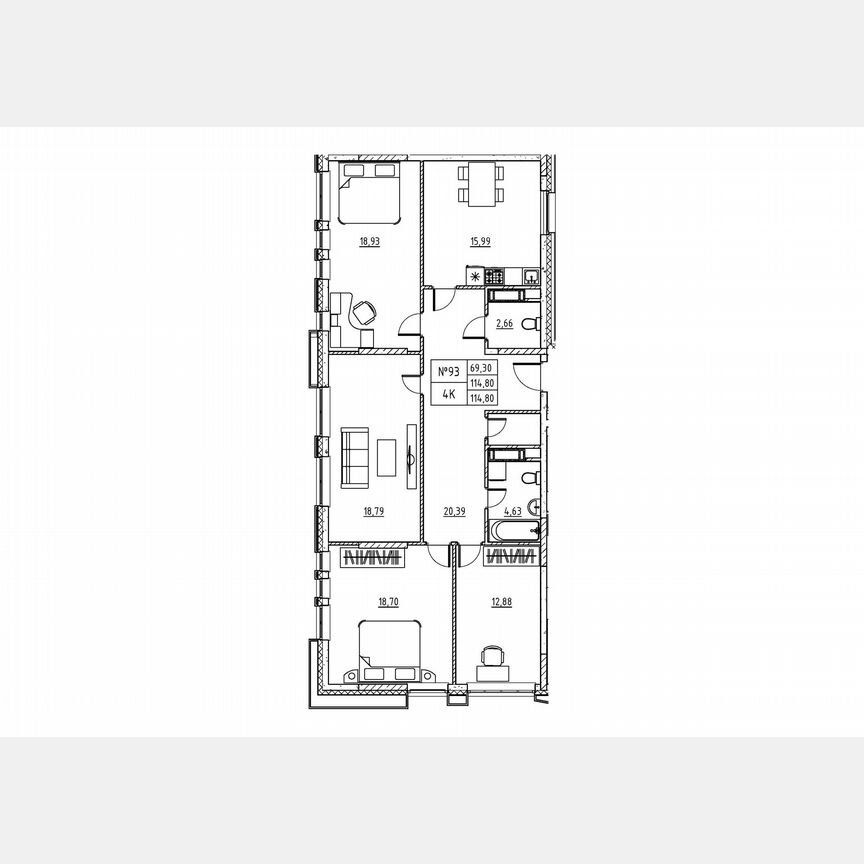 4-комн. квартира, 114.8 м2, 4/7 этаж