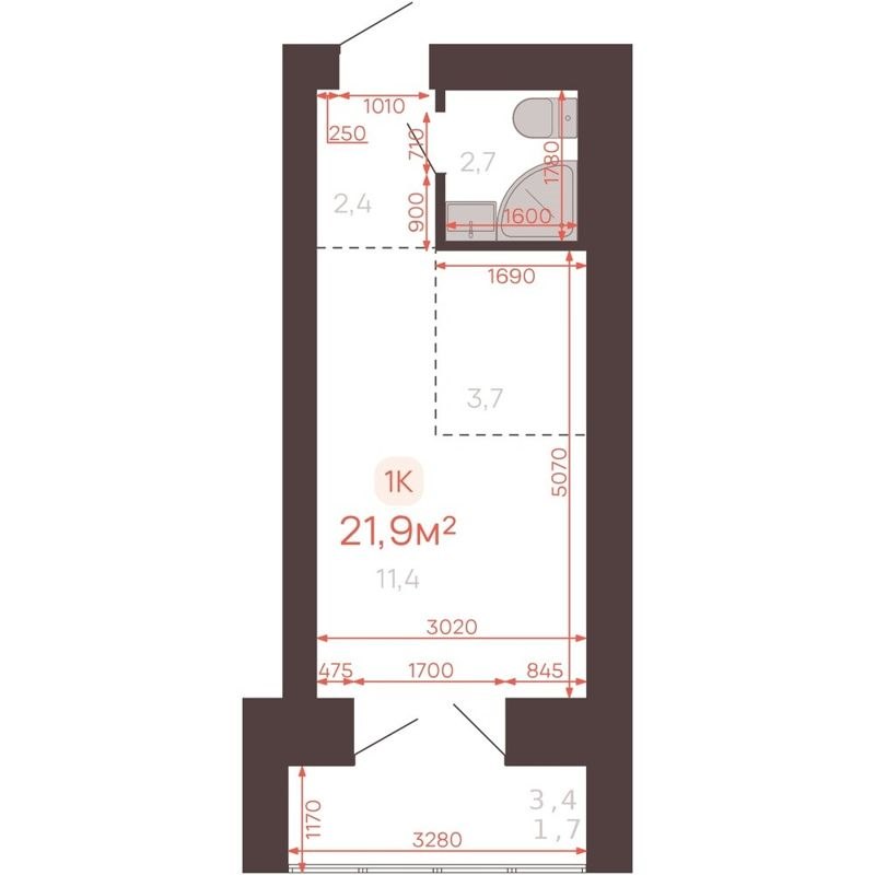 1-комн., 21.9 м², 6/10 этаж
