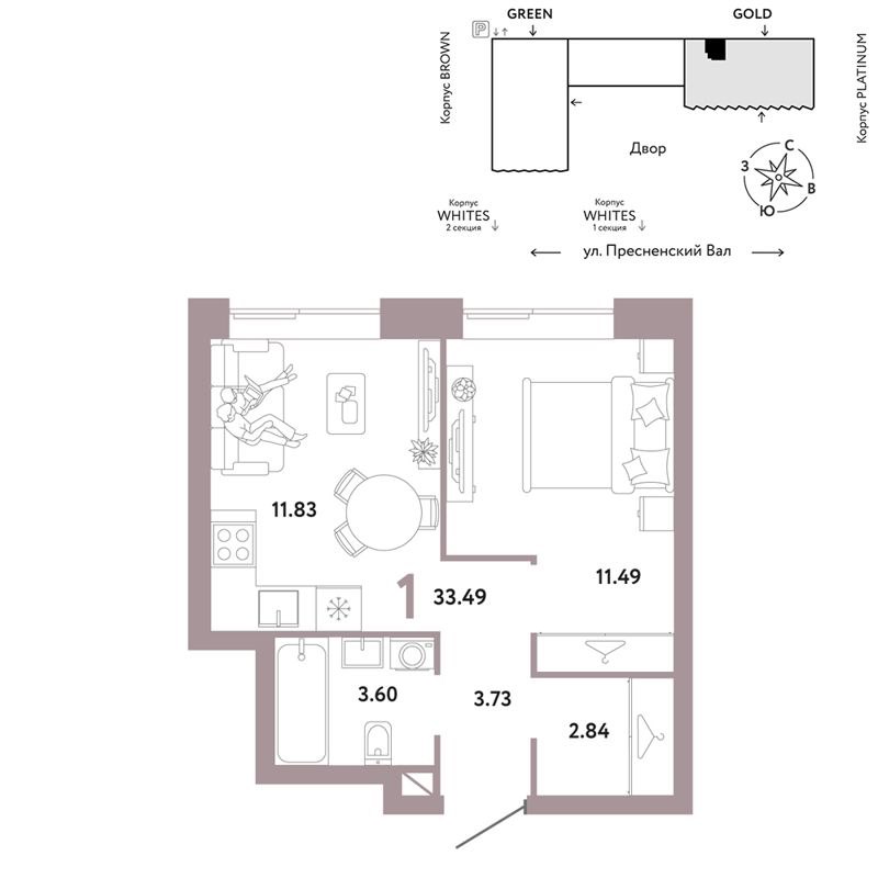 1-комн., 33.49 м², 15/35 этаж