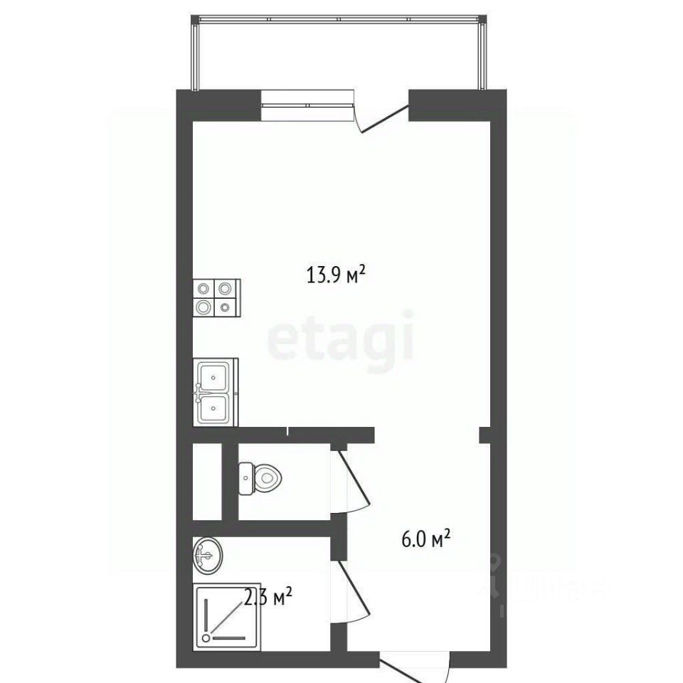 Студия, 24 м², 3/10 этаж
