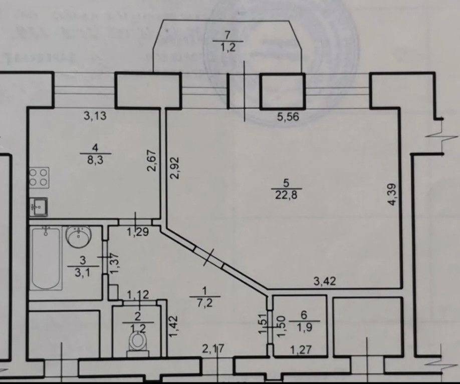 1-комн., 45 м², 5/5 этаж