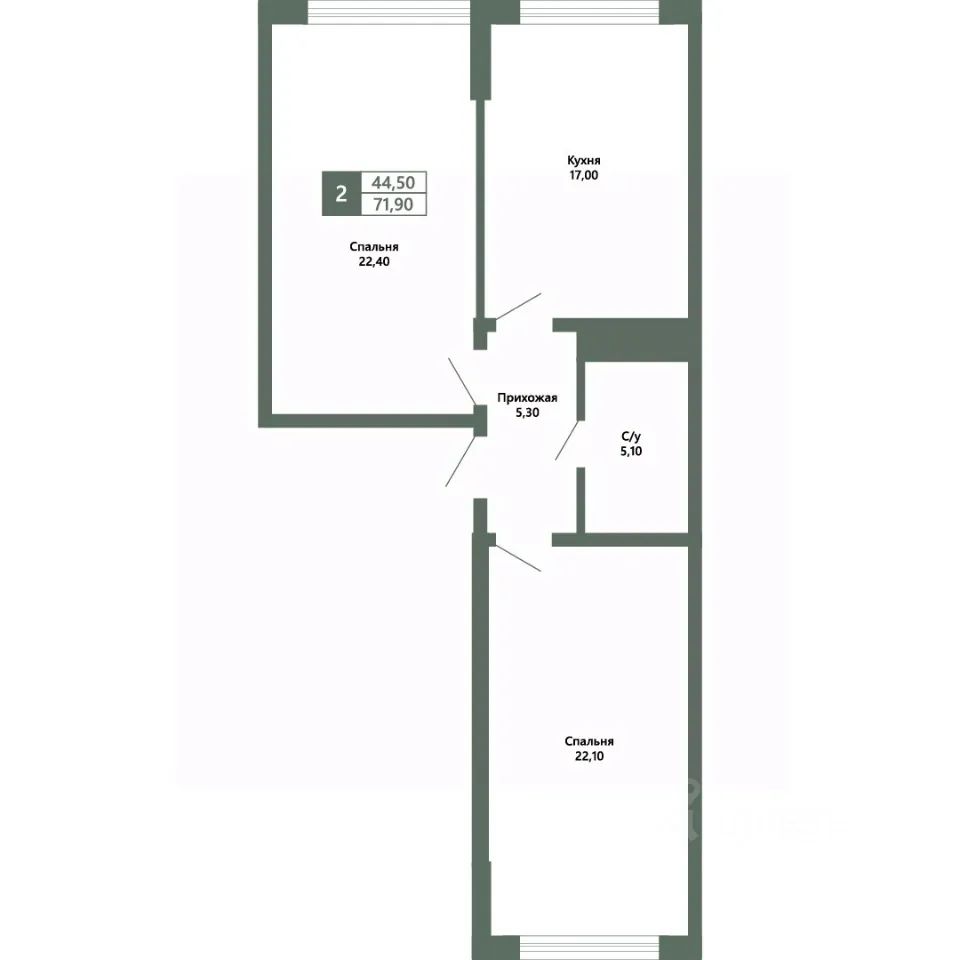 2-комн., 71.9 м², 3/14 этаж